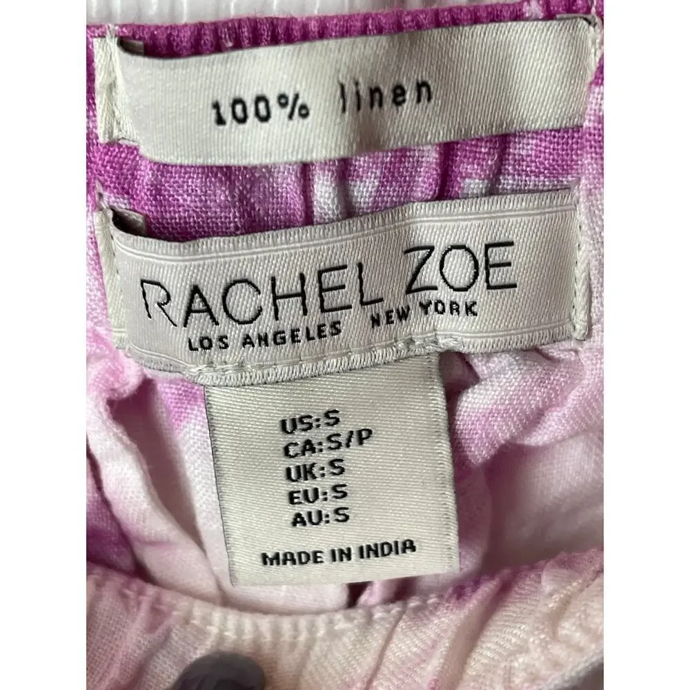 Rachel Zoe White Purple Tie Dye Shorts Beach Casual 100% Linen Women's S NWT